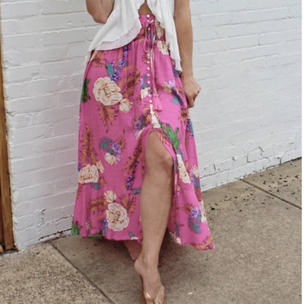 Rachael Ray Pink Floral Maxi Skirt
